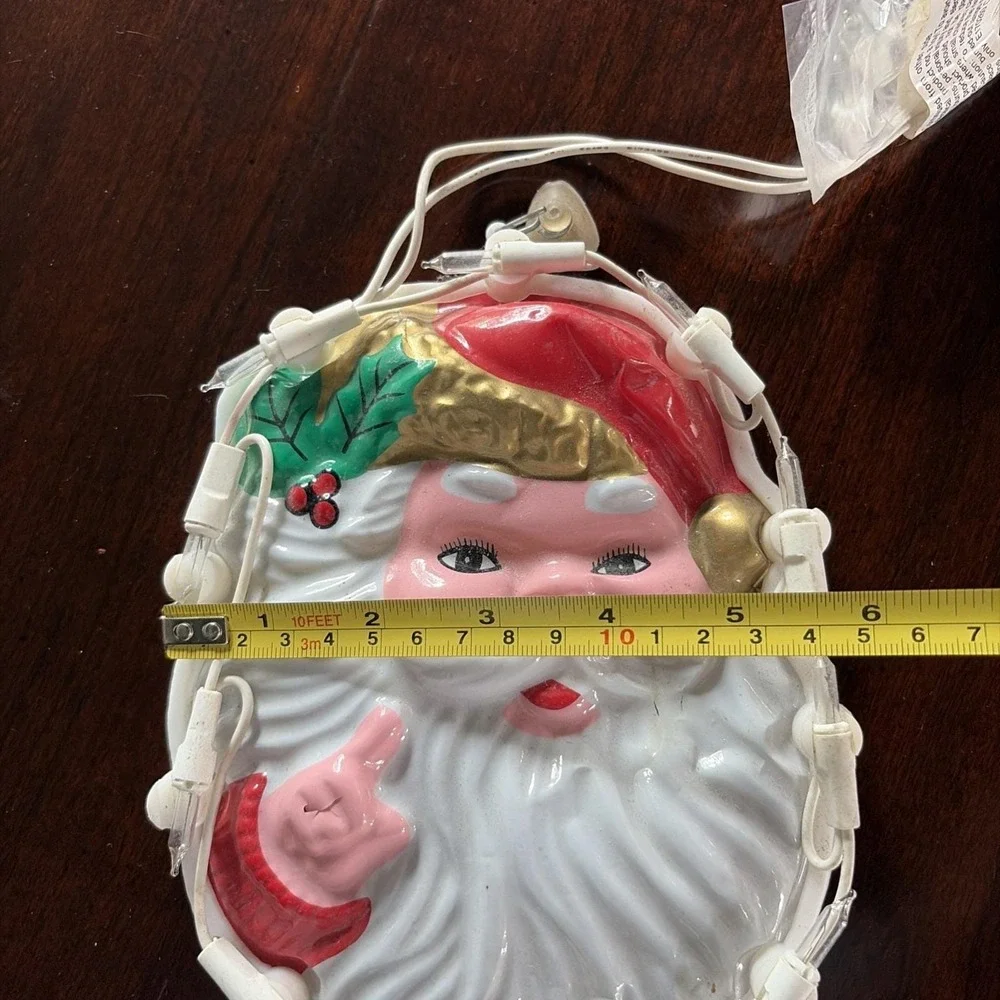 VTG 1999 Plastic Santa Face With Lights~ Tested & 1 New In Package! Lot Of 2